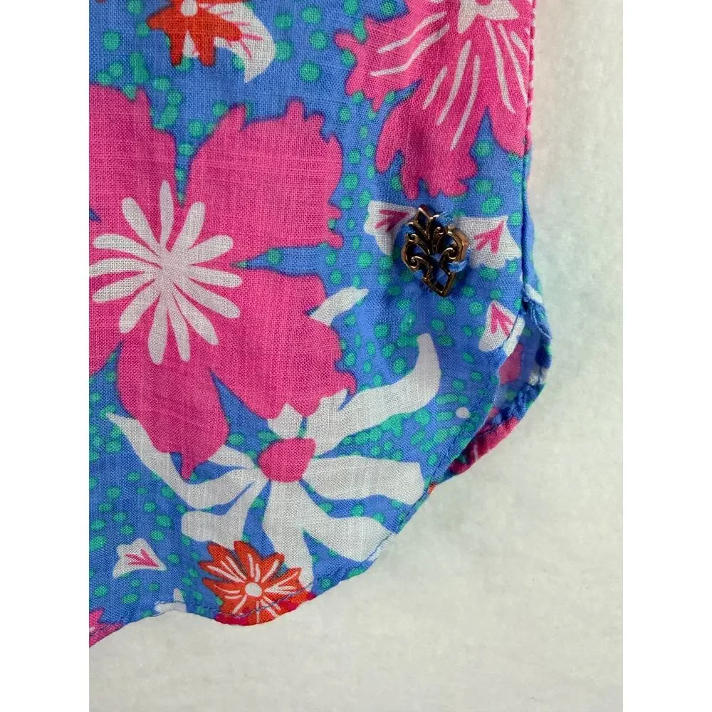 Hatley Short Sleeve Peasant Blouse Floral Pink Blue Womens Large